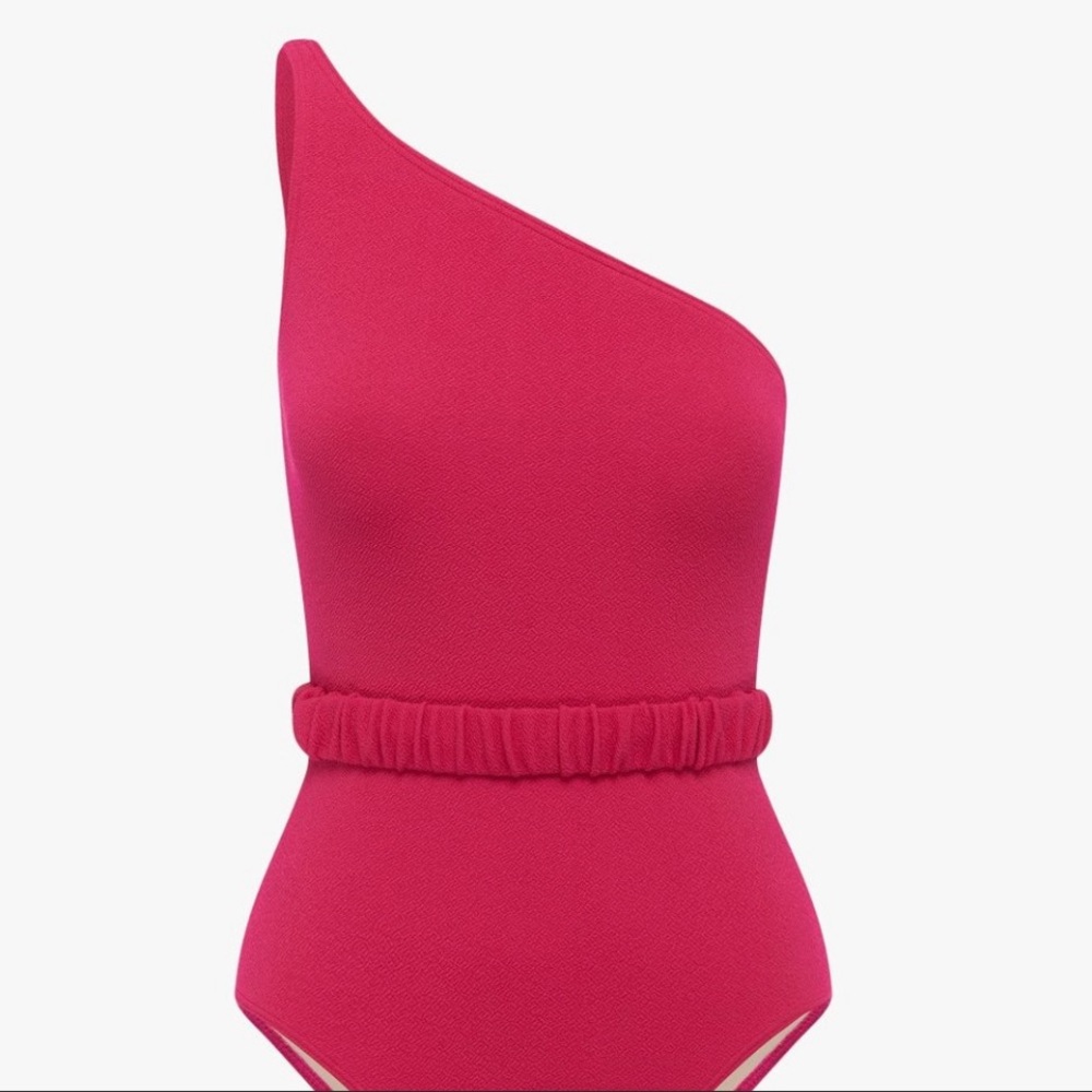 Peony Swimwear- One-shoulder Belted Crepe Swimsuit in Fuchsia NWT